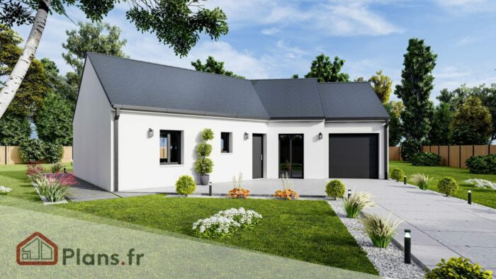 plan maison Vision vue avant (2) Vision - Maison traditionnelle de plain-pied avec plan en V โ Image 1