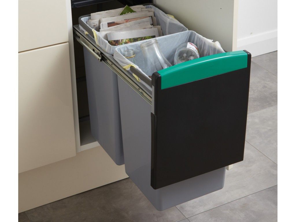 Poubelles coulissantes pour tri sélectif 2 bacs de 15 L