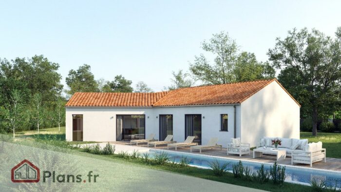 maison contemporaine à toit traditionnel et plan en V