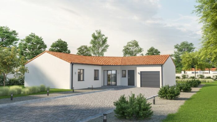 Maisons-Privat-Modele-Vairoise-vue-exterieure-avant VAIROISE -Maison Traditionnelle avec plan en V de plain-pied โ Image 1