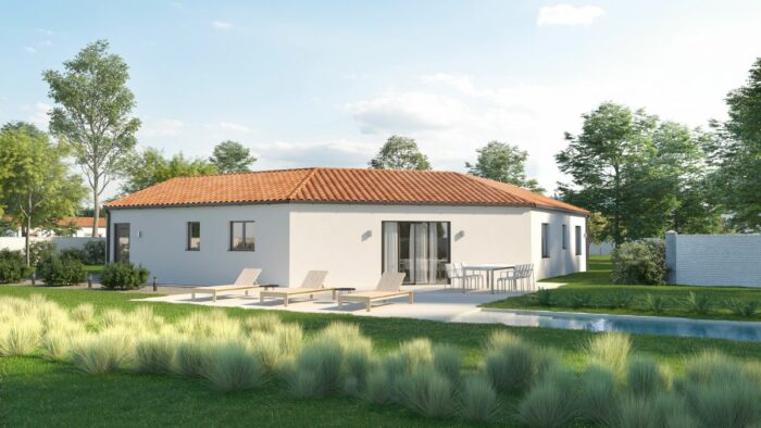 Maisons-Privat-Modele-VairoiseVue-exterrieure-arriere VAIROISE -Maison Traditionnelle avec plan en V de plain-pied โ Image 2