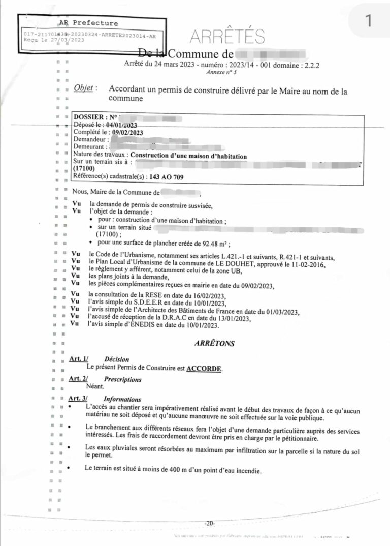 27/03/2023

Ça y est, 2 mois et 23 jours après l'enregistrement de la demande du permis de construire  

La Mairie de notre nouvelle commune a validé le permis de construire 

Demain, nous passons réc