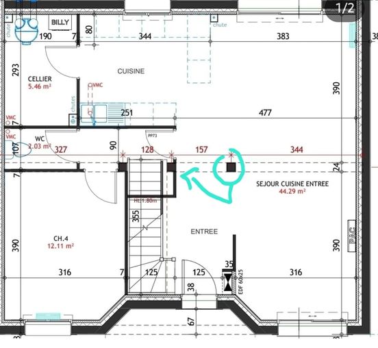 Bonjour, j'ai deja le permis (ccmi). Le chtier a pas commencé,  la reunion de chantier n'a pas encore eu lieu. J'ai super envie de bouger ce poteau porteur en le mettant a côté de celui d'en face. Sav