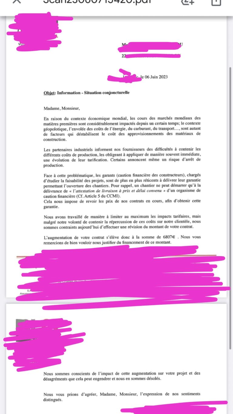 Bonjour, 
 Nous avons signé notre CCMI le 30 août, notre arrêté de permis de construire le 30 janvier. 
 Le 6 juin dernier nous recevons ce mail, ils nous mentionne par téléphone que si nous payons pa